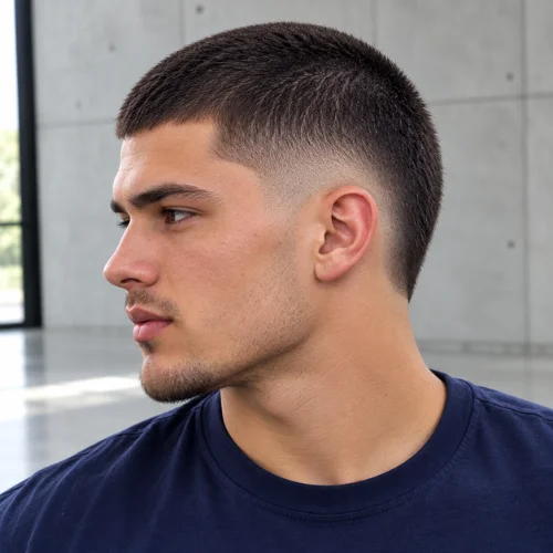Young man with a burst fade buzz cut