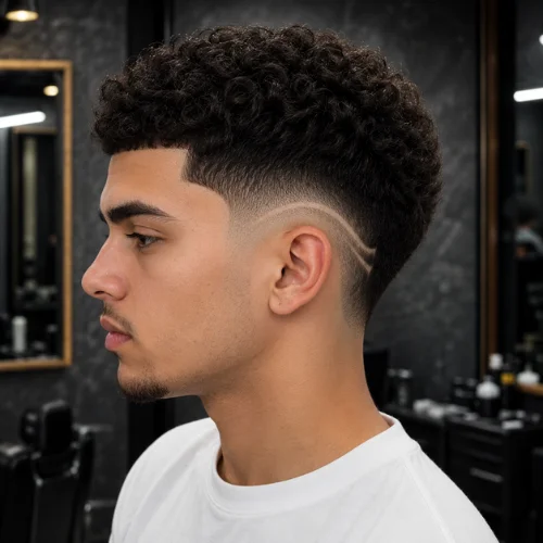 Young man with a burst fade haircut design