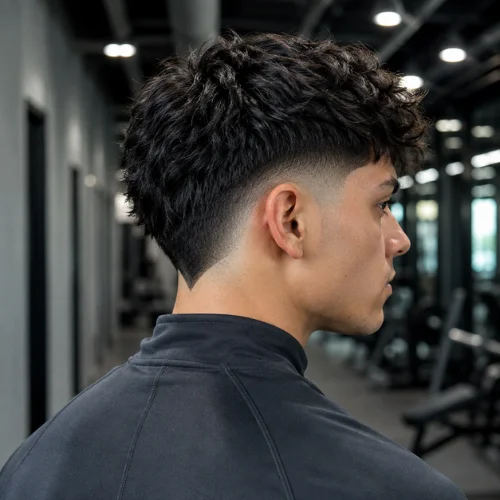 Burst fade V-cut with a sharp V-shaped neckline