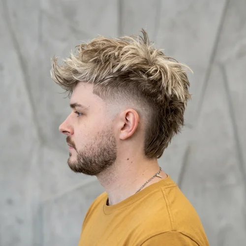 Blonde Burst Fade Mullet haircut