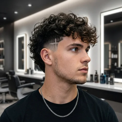 Burst Fade Mullet with Design haircut