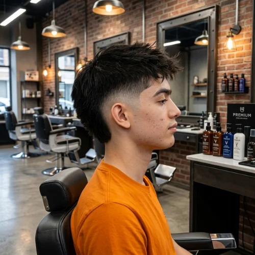 Burst Fade Mullet with Fringe haircut