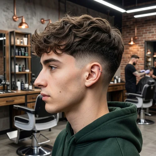 Drop Burst Fade Mullet haircut with wavy top