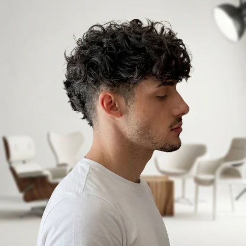 Wavy Hair Burst Fade Mullet haircut